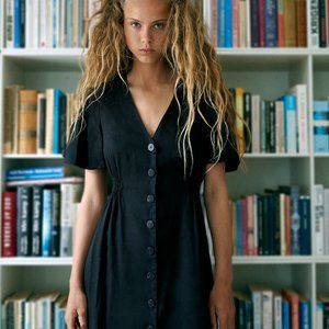 Zara black button front dress size xs NWT